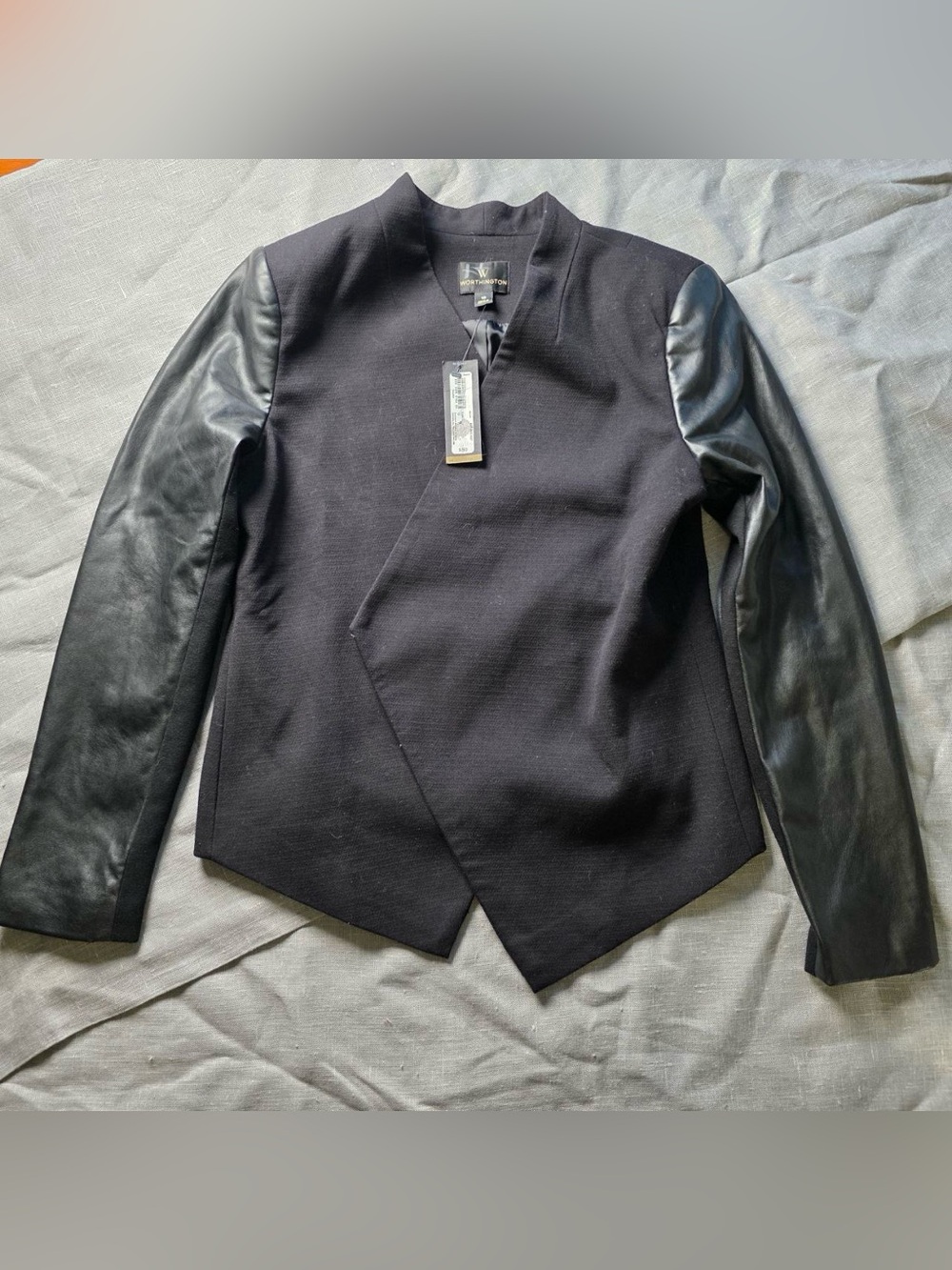 Worthington Women Jacket Size 10 Two Tone Pleather Shoulder Pad Open NWT